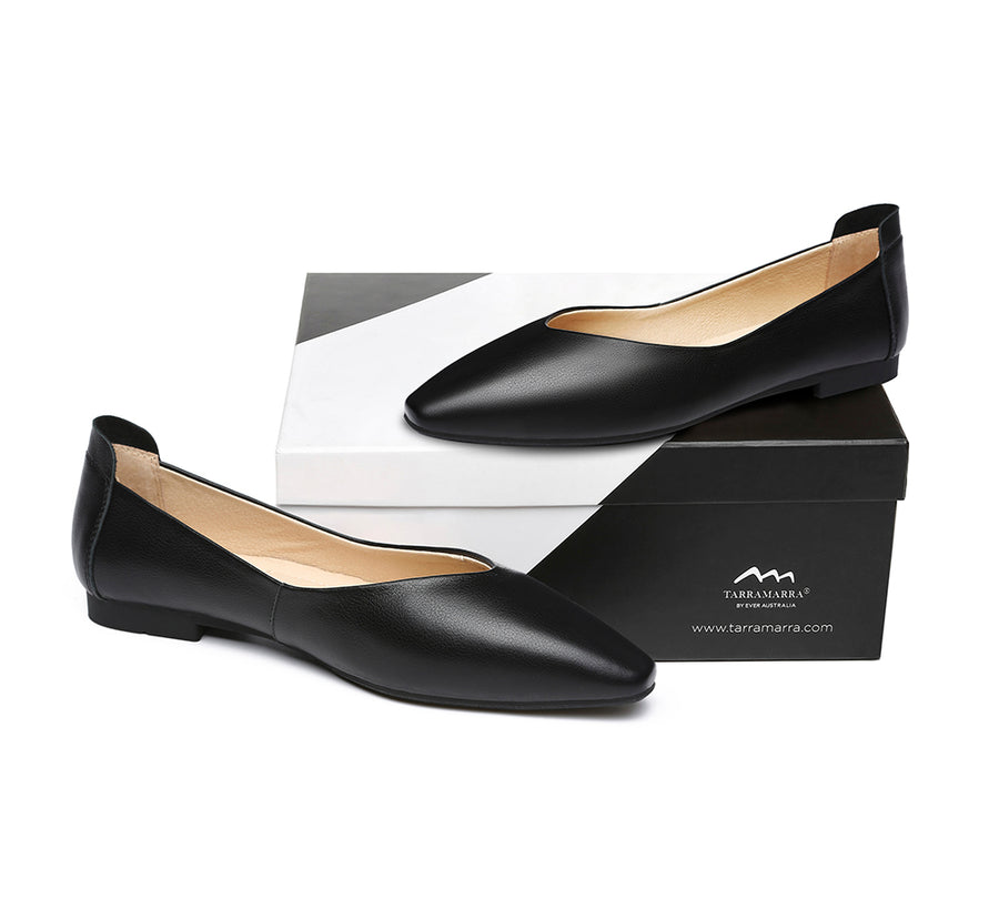 TARRAMARRA Pointed Toe Leather Ballet Flats Women Everly-Flats-PEROZ Accessories