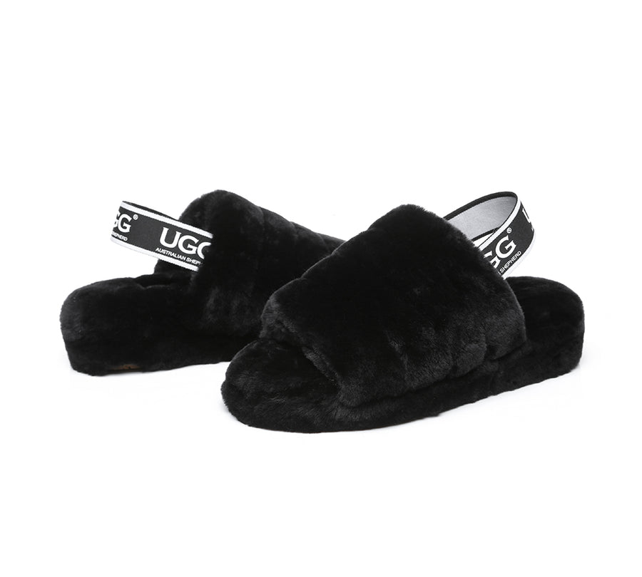 Australian Shepherd AS UGG Women Fluffy Slides Puffy-Slides-PEROZ Accessories