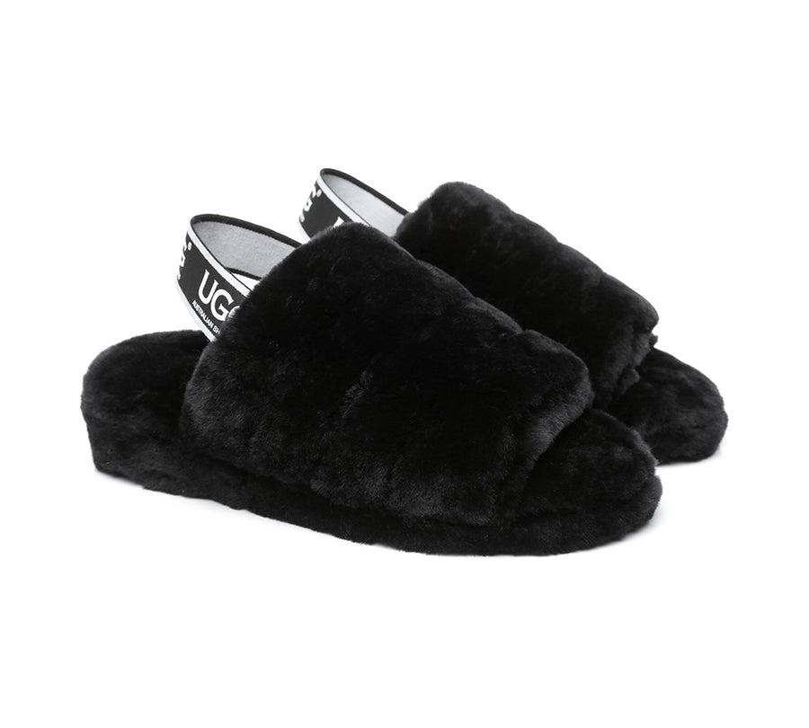 Australian Shepherd AS UGG Women Fluffy Slides Puffy-Slides-PEROZ Accessories