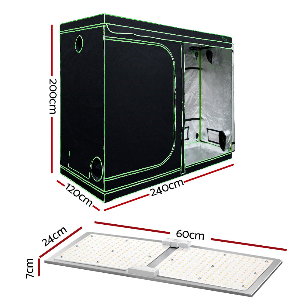 Greenfingers Grow Tent 2200W LED Grow Light Hydroponic Kit System 2.4x1.2x2M-Home &amp; Garden &gt; Green Houses-PEROZ Accessories