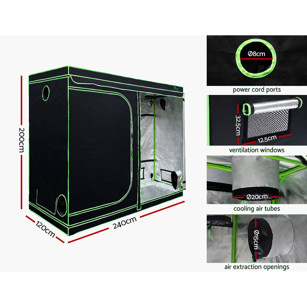 Greenfingers Grow Tent 2200W LED Grow Light Hydroponic Kit System 2.4x1.2x2M-Home &amp; Garden &gt; Green Houses-PEROZ Accessories