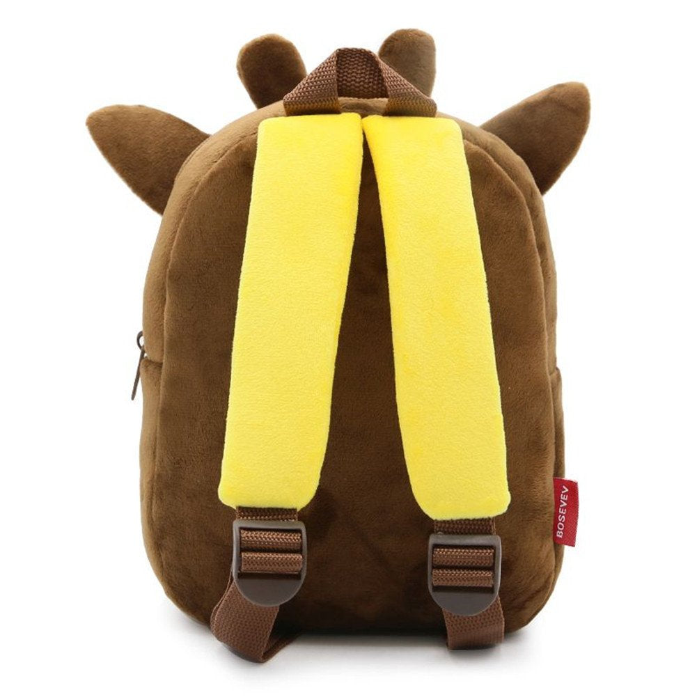 Anykidz 3D Dark Brown Giraffe Kids School Backpack Cute Cartoon Animal Style Children Toddler Plush Bag Perfect Accessories For Boys and Girls-Backpacks-PEROZ Accessories