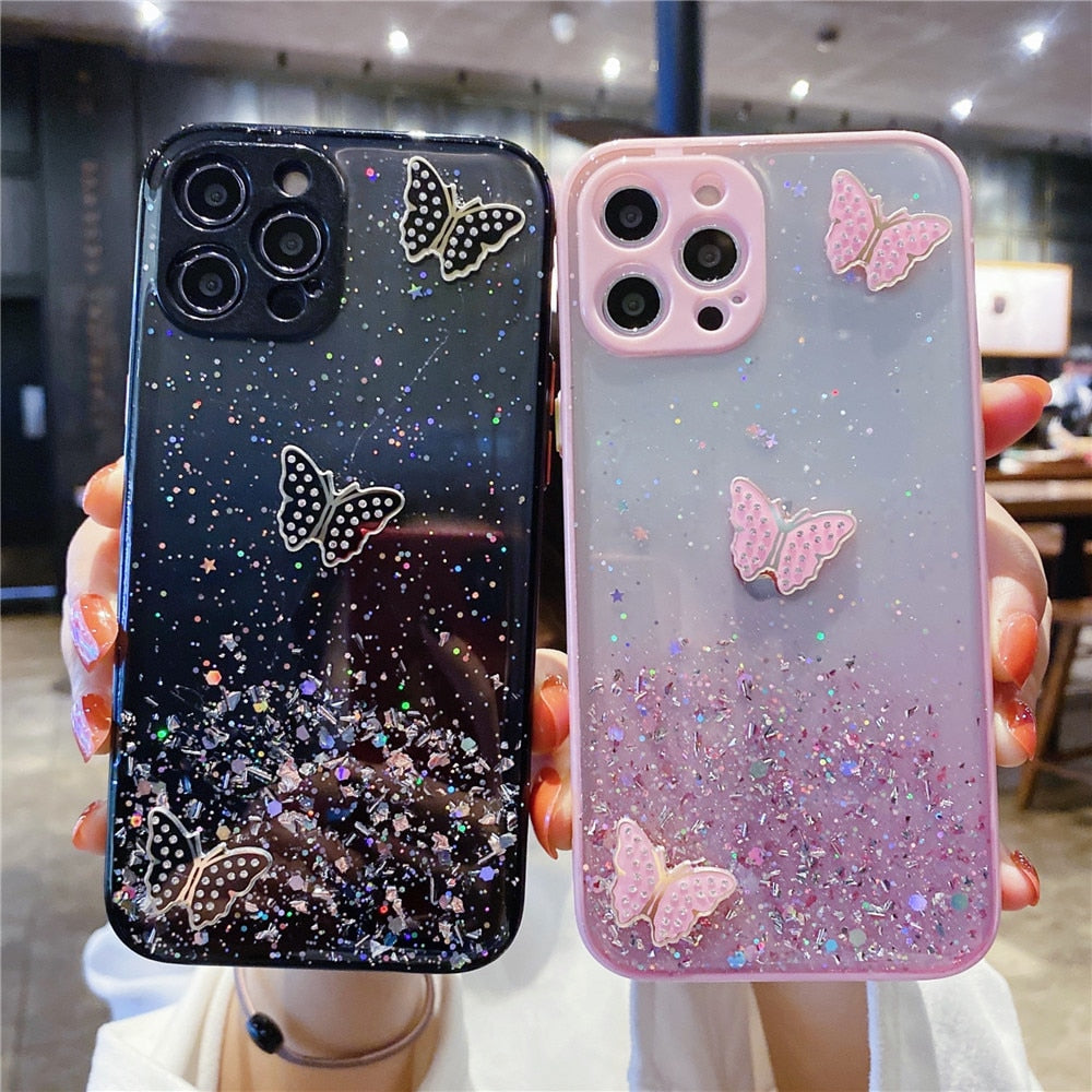 Anymob iPhone Case Blue Camera Protection Cute 3D Butterfly Clear Shockproof Cover-Mobile Phone Cases-PEROZ Accessories