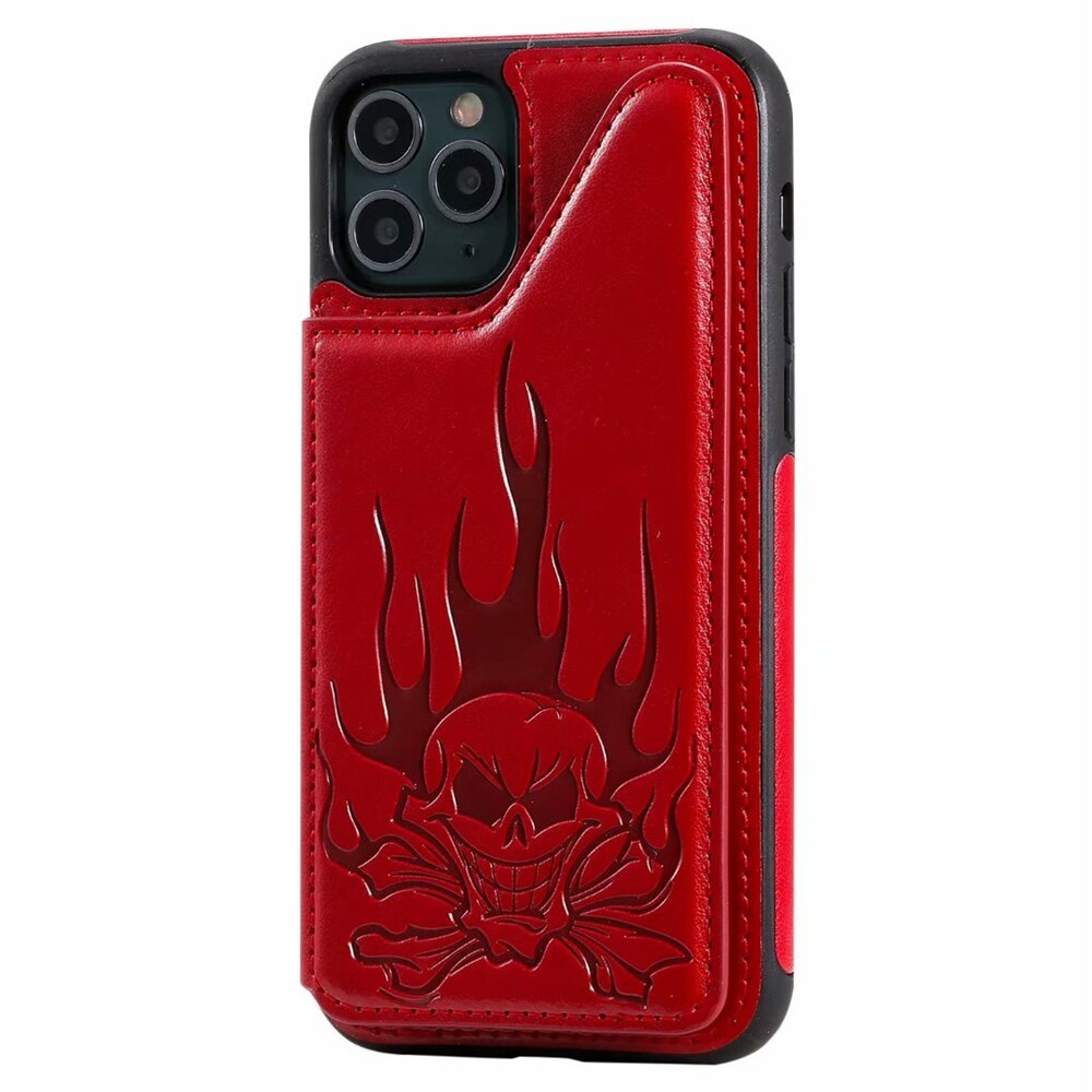 Anymob iPhone Red Cartoon Skull Leather Case Wallet Flip Multi Card Holder Cover-Mobile Phone Cases-PEROZ Accessories