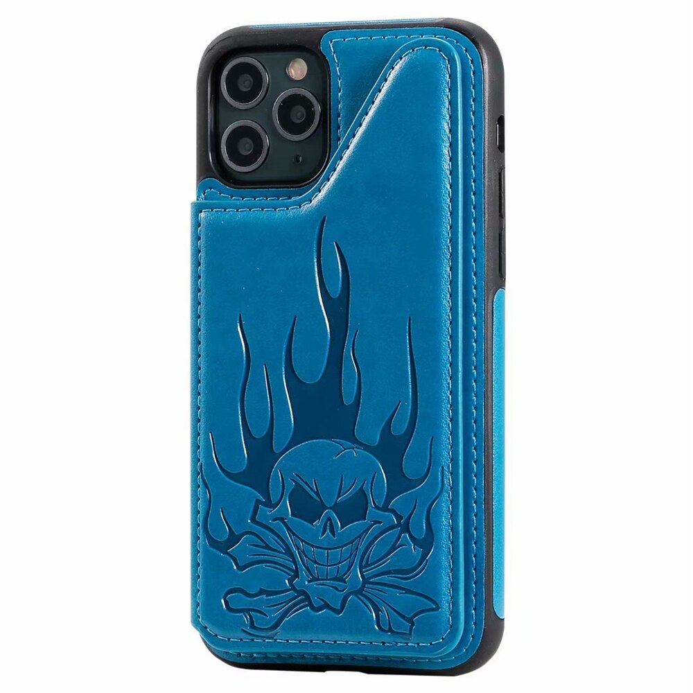 Anymob iPhone Case Blue Cartoon Skull Leather Wallet Flip Multi Card Holder Cover-Mobile Phone Cases-PEROZ Accessories