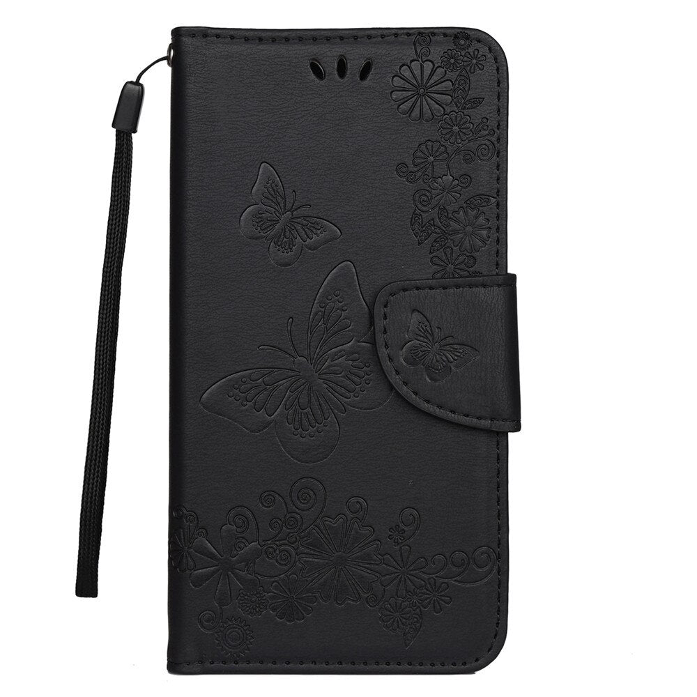 Anymob iPhone Black Fashion Flip Case Butterfly Print Card Slot Wallet Leather Back Cover-Mobile Phone Cases-PEROZ Accessories