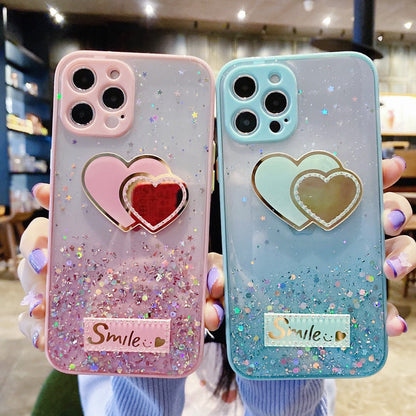 Anymob iPhone Case White Love Heart Mirror Sequins Glitter Soft Silicone Cover-Mobile Phone Cases-PEROZ Accessories