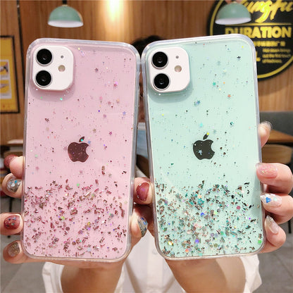 Anymob iPhone Case Purple Transparent Silicone Bling Glitter Silver Foil Cover-Mobile Phone Cases-PEROZ Accessories