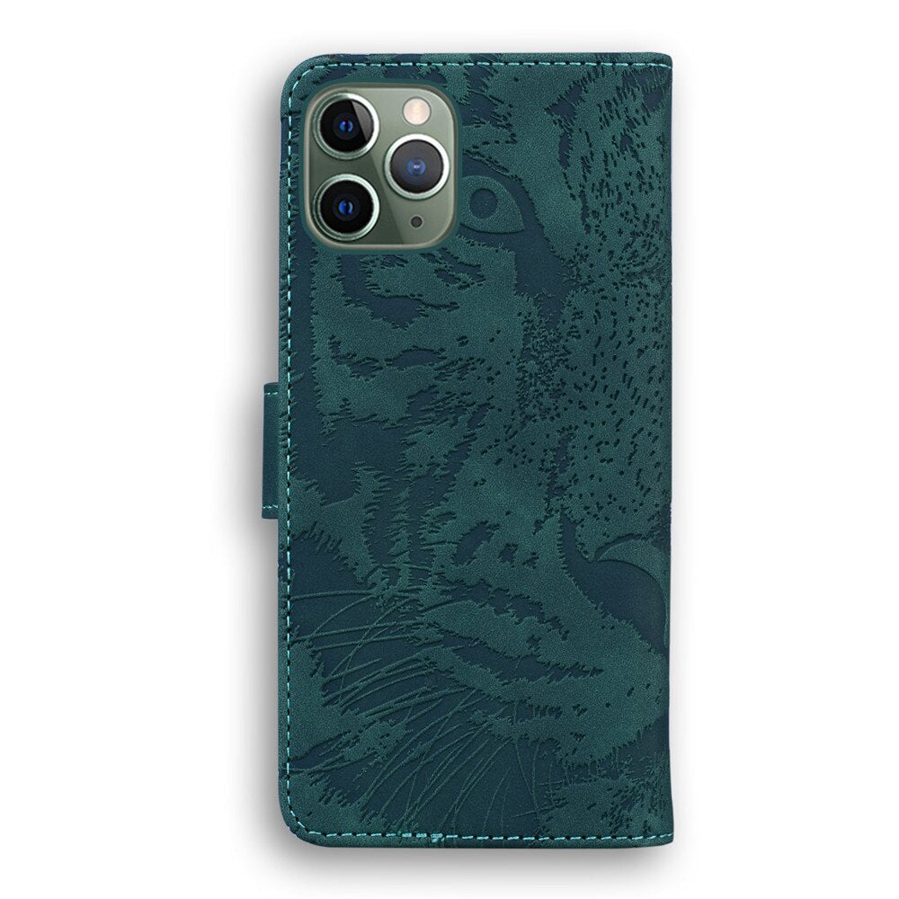 Anymob iPhone Case Army Green Tiger Embossed Leather Flip Card Slot Wallet Phone Cover Fundas-PEROZ Accessories