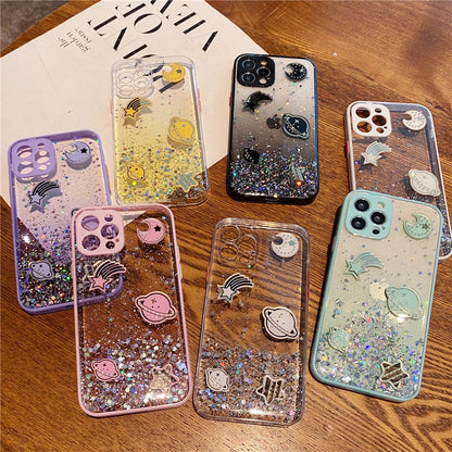 Anymob iPhone Case Black Cartoon Planet Glitter Soft Silicon Cover-Mobile Phone Cases-PEROZ Accessories