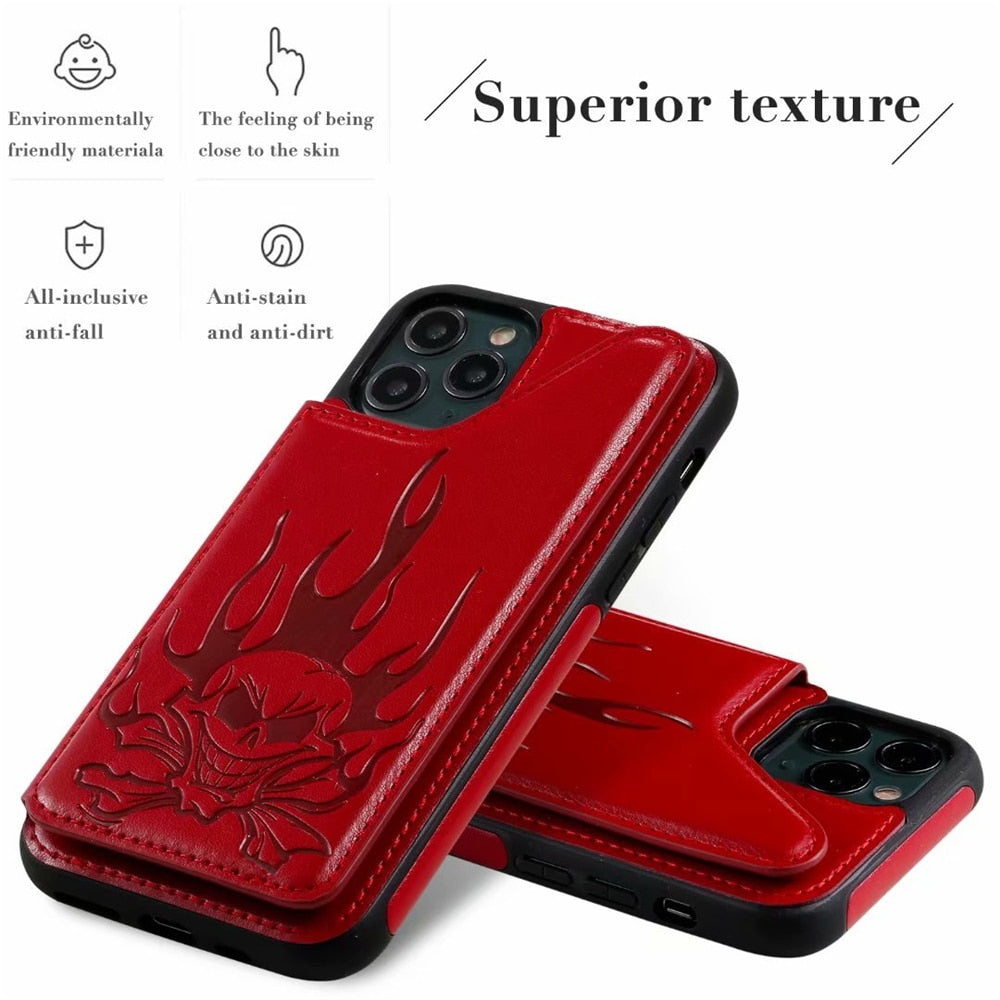 Anymob iPhone Red Cartoon Skull Leather Case Wallet Flip Multi Card Holder Cover-Mobile Phone Cases-PEROZ Accessories