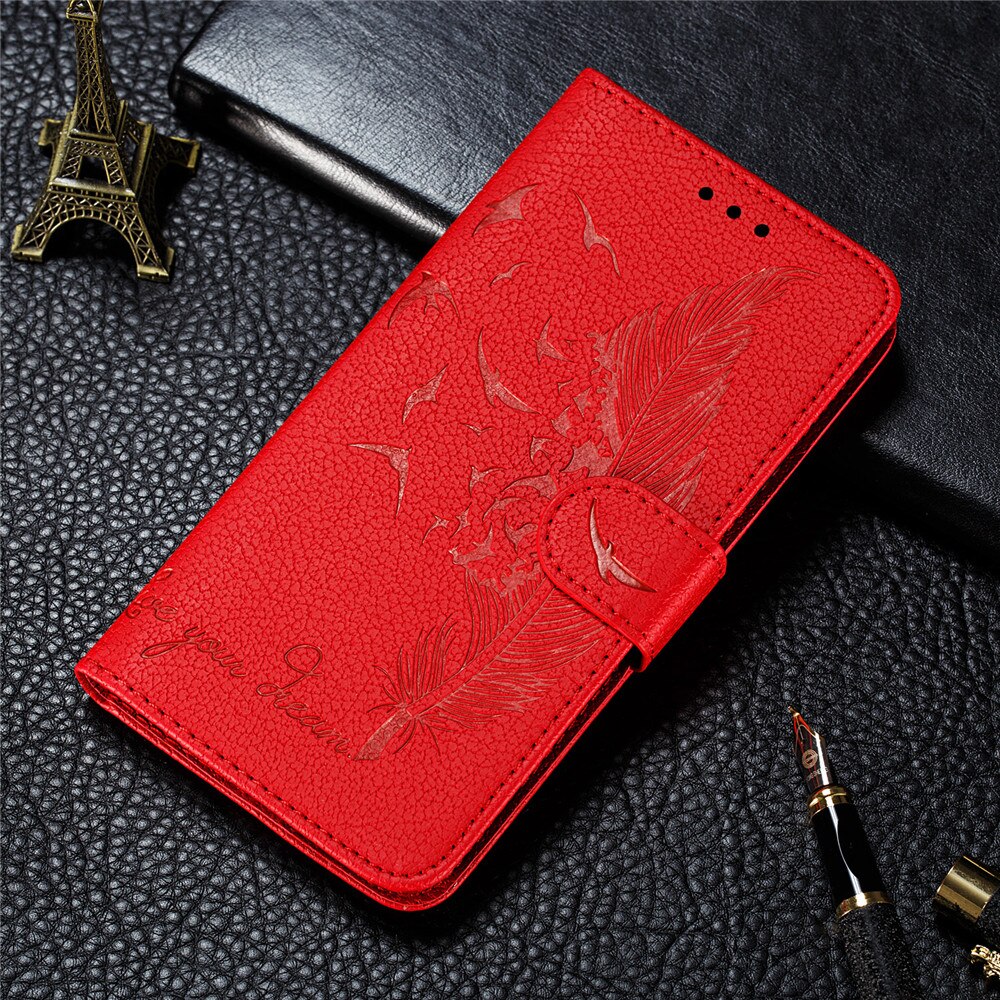 Anymob Huawei Case Red 3D Feather Embossed Leather Flip Cover-Mobile Phone Cases-PEROZ Accessories