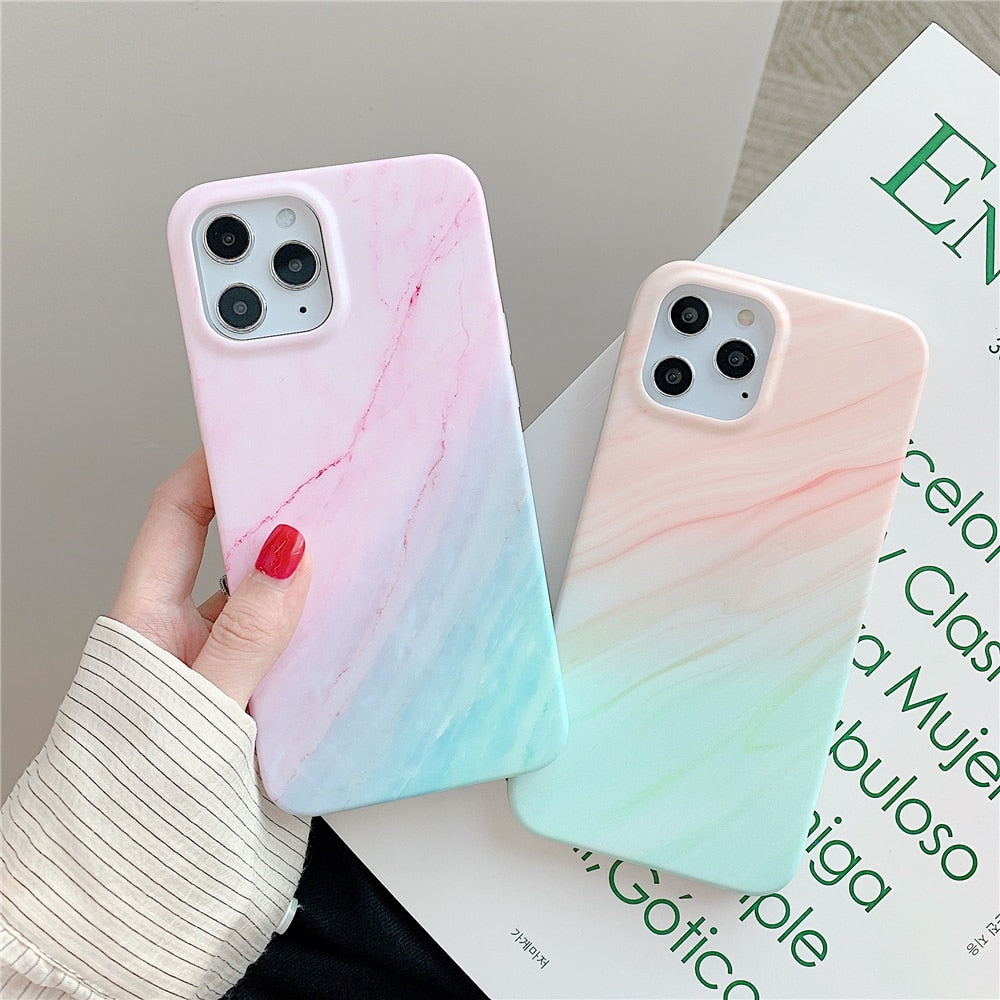 Anymob iPhone Case Stone Gradual Color Matte Marble Soft Silicone Back Cover-Mobile Phone Cases-PEROZ Accessories