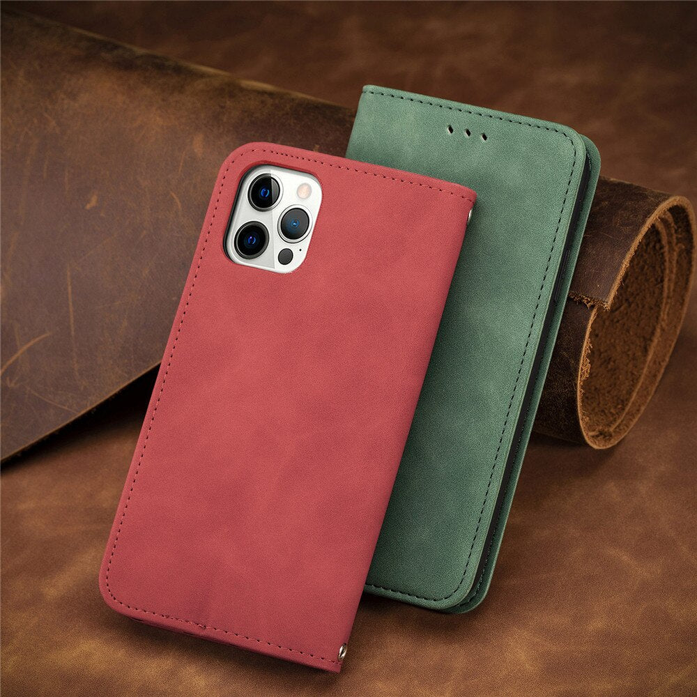 Anymob iPhone Green Magnetic Flip Leather Phone Case Card slot Wallet Cover-Mobile Phone Cases-PEROZ Accessories