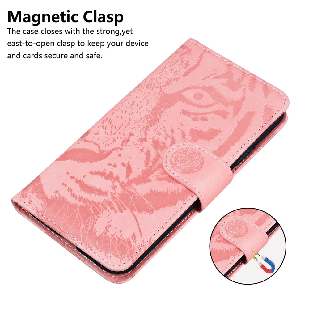 Anymob iPhone Case Purple Tiger Embossed Leather Flip Card Slot Wallet Phone Cover Fundas-Mobile Phone Cases-PEROZ Accessories