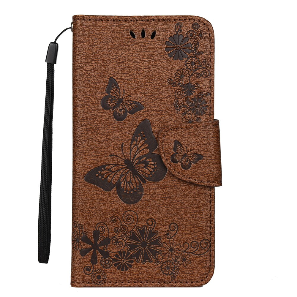 Anymob iPhone Case Brown Fashion Flip Cover Butterfly Print Card Slot Wallet Leather-Mobile Phone Cases-PEROZ Accessories