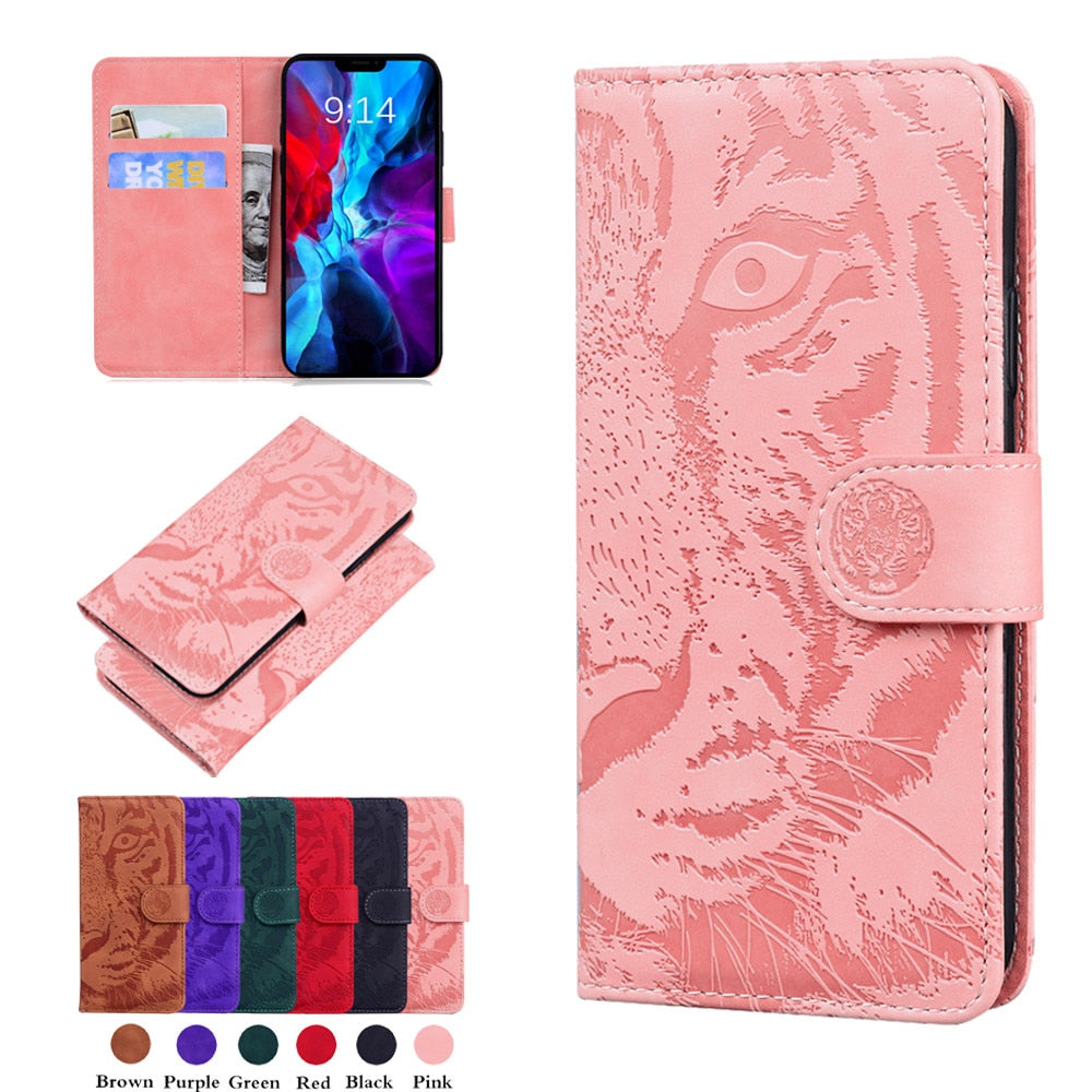 Anymob iPhone Pink Flip Leather Case Tiger Wallet Cover Book Style With Card Slot Cover-Mobile Phone Cases-PEROZ Accessories