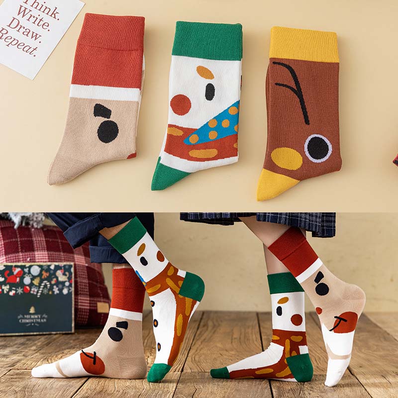 Anysox 3 Pairs One Size 4-5 Art Holiday Socks Fashion Combed Cotton Gift Party Happy Funny Socks-Socks-PEROZ Accessories