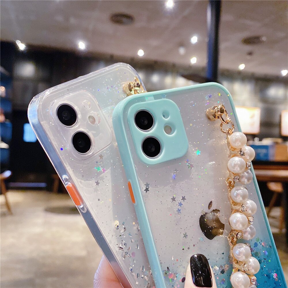 Anymob iPhone Case Sky Blue Pearl Bracelet Glitter Shockproof Camera Protection Cover-Mobile Phone Cases-PEROZ Accessories