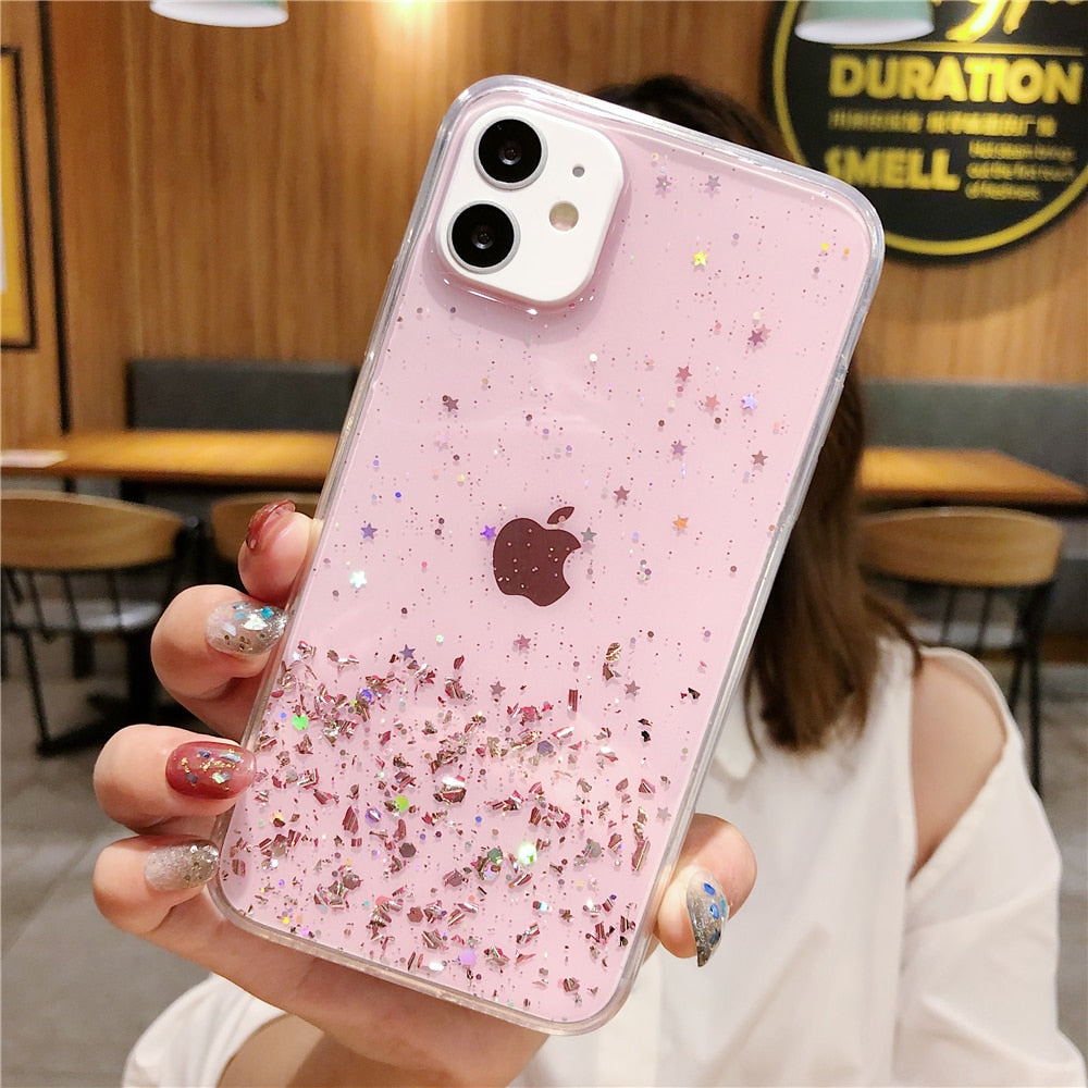 Anymob iPhone Case Purple Transparent Silicone Bling Glitter Silver Foil Cover-Mobile Phone Cases-PEROZ Accessories