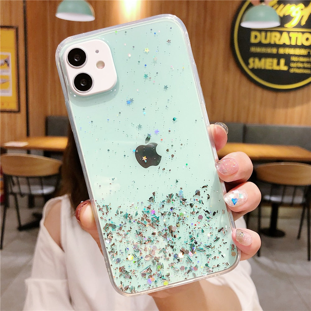 Anymob iPhone Case Black Transparent Silicone Bling Glitter Silver Foil Cover-Mobile Phone Cases-PEROZ Accessories