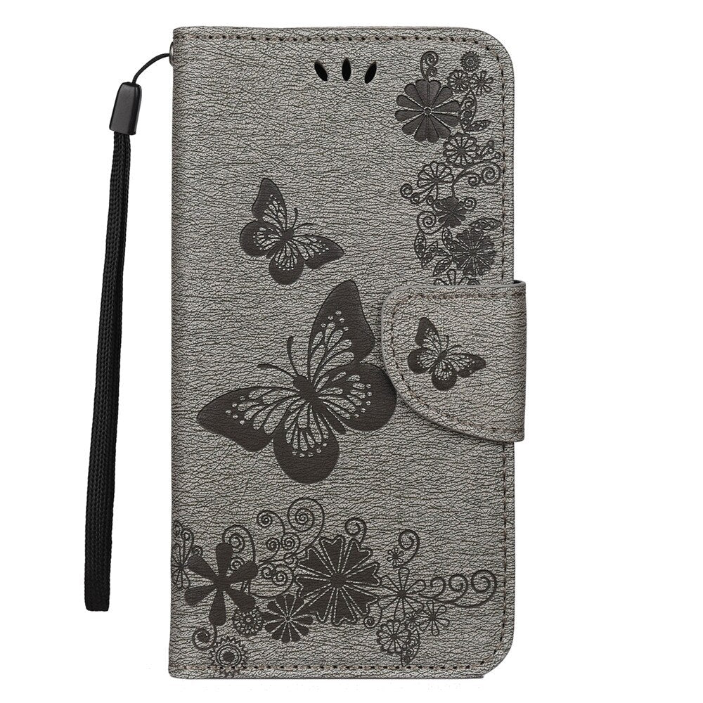 Anymob iPhone Case Gray Fashion Flip Cover Butterfly Print Card Slot Wallet Leather-Mobile Phone Cases-PEROZ Accessories