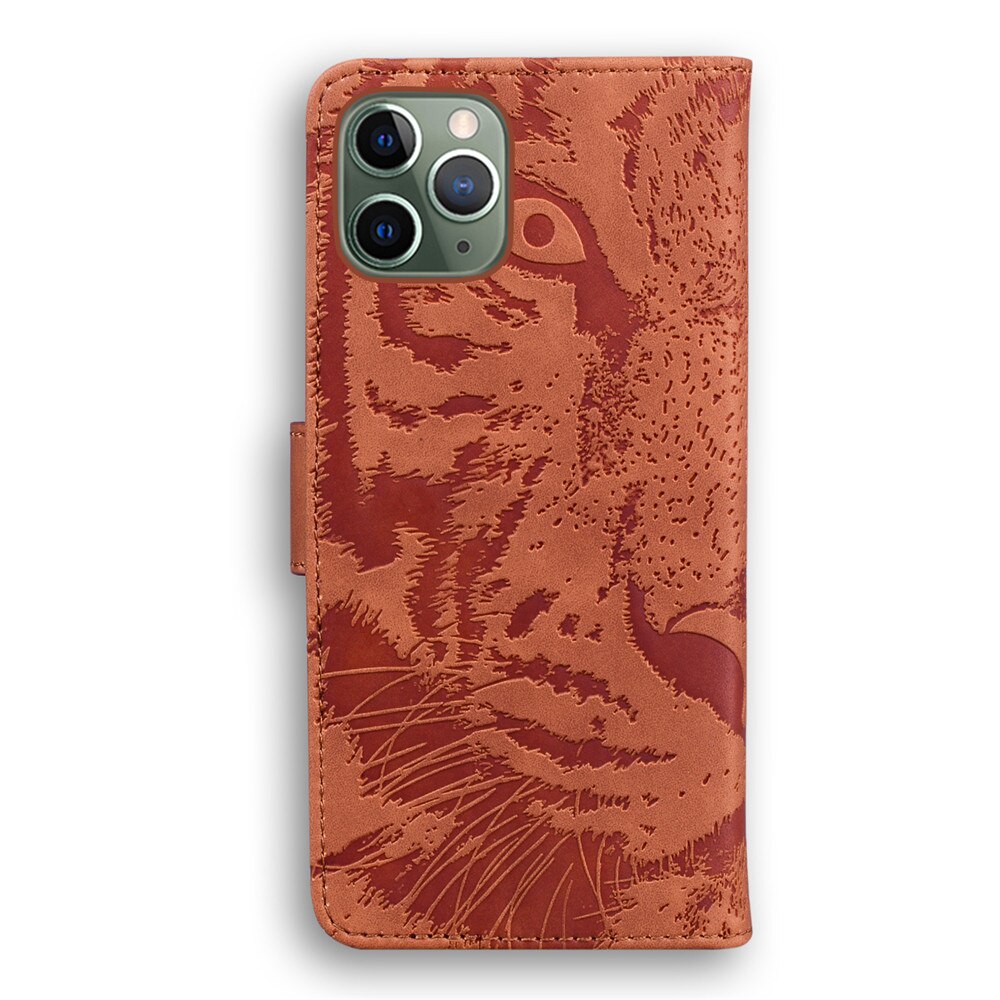 Anymob iPhone Case Brown Tiger Embossed Leather Flip Card Slot Wallet Phone Cover Fundas-PEROZ Accessories