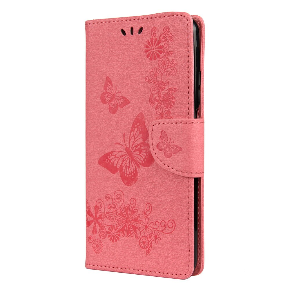 Anymob Samsung Pink Flip Phone Case Big Butterfly Leather Wallet Book Style Cover Shell-Mobile Phone Cases-PEROZ Accessories