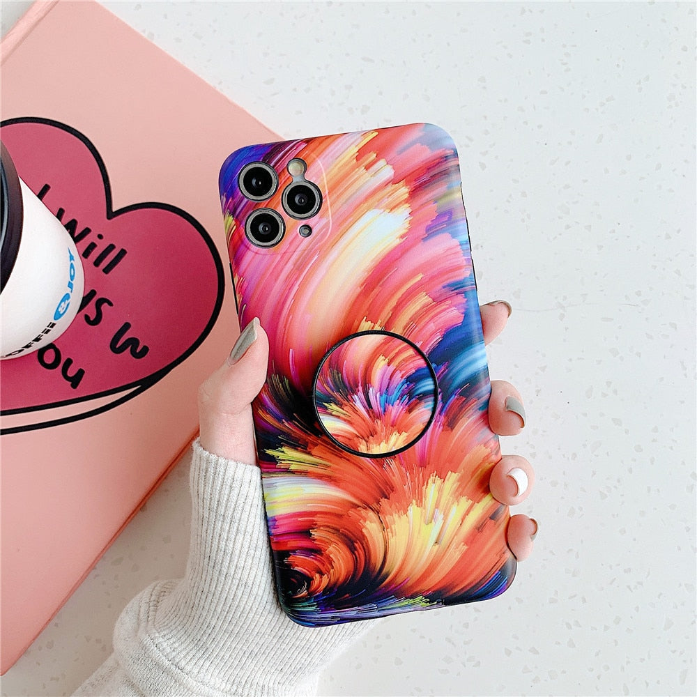 Anymob iPhone Case Red Colorful Marble Holder Grip Kickstand Soft Silicon Phone Back Cover-Mobile Phone Cases-PEROZ Accessories