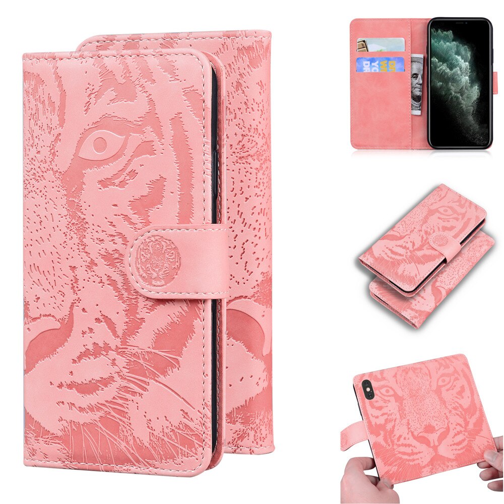 Anymob iPhone Pink Tiger Embossed Leather Case Flip Wallet Mobile Phone Cover Compatible-Mobile Phone Cases-PEROZ Accessories