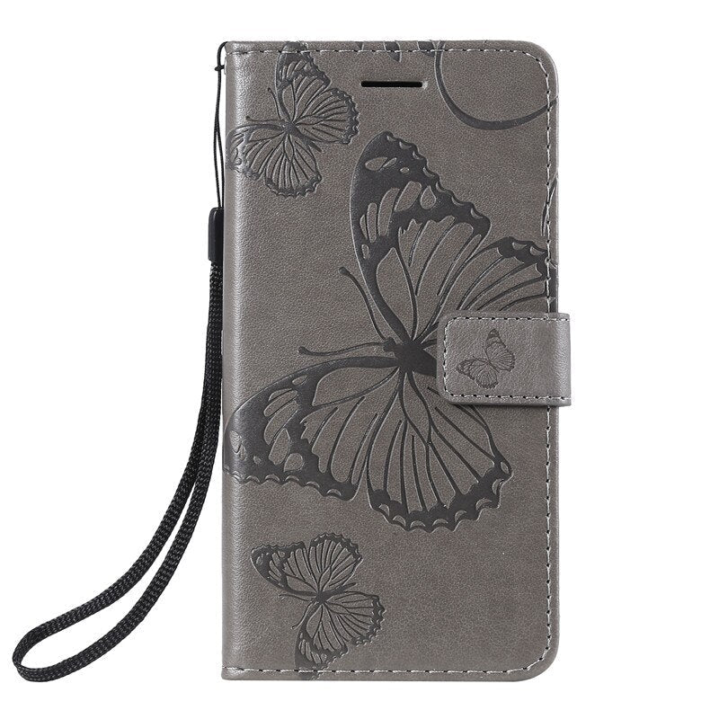 Anymob Huawei Phone Case Gray Butterfly Design Flip Leather Wallet Phone Cover-PEROZ Accessories