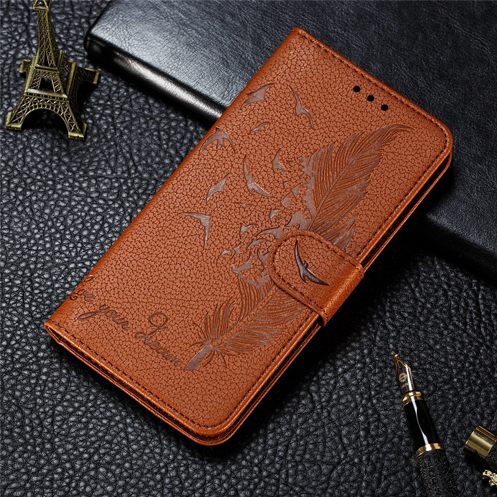 Anymob Huawei Case Mustard 3D Feather Embossed Leather Flip Cover-Mobile Phone Cases-PEROZ Accessories