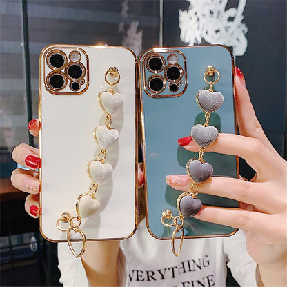 Anymob iPhone Case Blue Soft Plating Cover Love Heart Plush Bracelet-Mobile Phone Cases-PEROZ Accessories