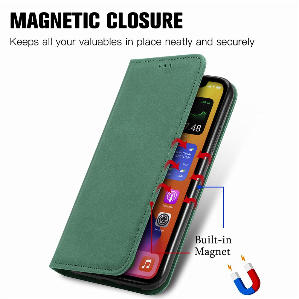 Anymob iPhone Green Magnetic Flip Leather Phone Case Card slot Wallet Cover-Mobile Phone Cases-PEROZ Accessories