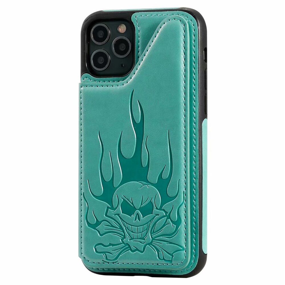 Anymob iPhone Green Cartoon Skull Leather Case Wallet Flip Multi Card Holder Cover-Mobile Phone Cases-PEROZ Accessories