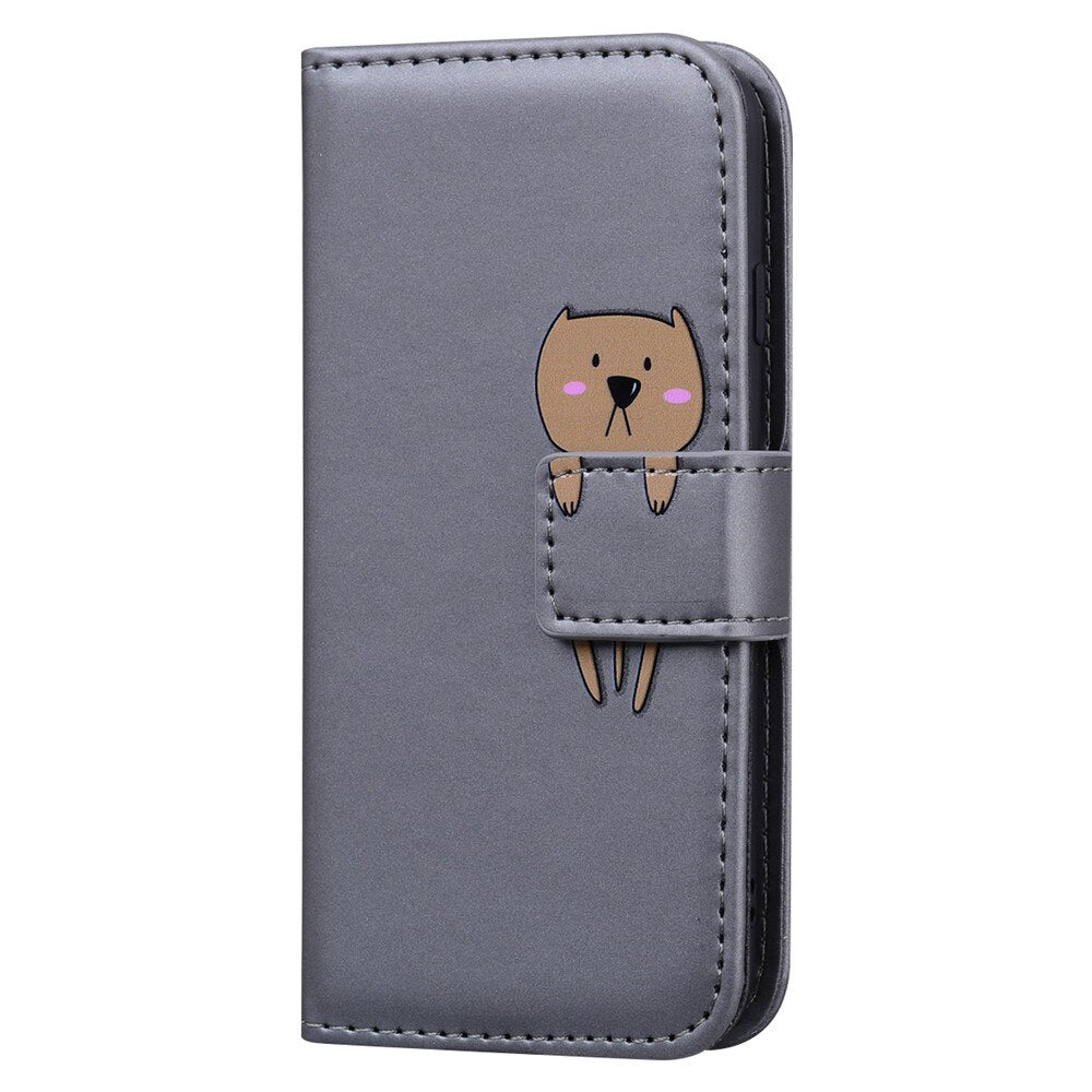 Anymob iPhone Case Gray Flip Leather Skin Silicone Bear Design Wallet Phone-Mobile Phone Cases-PEROZ Accessories