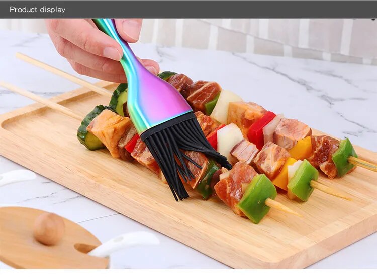 AnyGleam Brush Pink Rainbow Stainless Steel Handle Oil for BBQ and Bread Basting Kitchen Utensils-Kitchen &amp; Dining-PEROZ Accessories