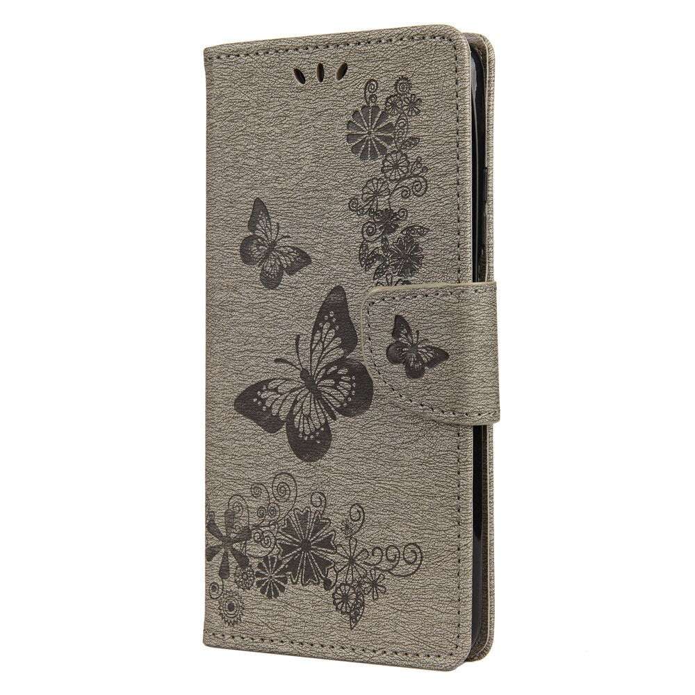 Anymob Samsung Gray Flip Phone Case Big Butterfly Leather Wallet Book Style Cover Shell-Mobile Phone Cases-PEROZ Accessories