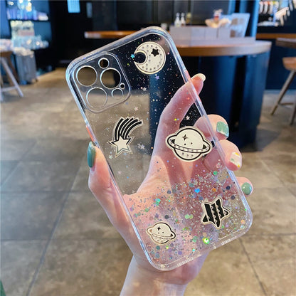 Anymob iPhone Case Black Cartoon Planet Glitter Soft Silicon Cover-Mobile Phone Cases-PEROZ Accessories