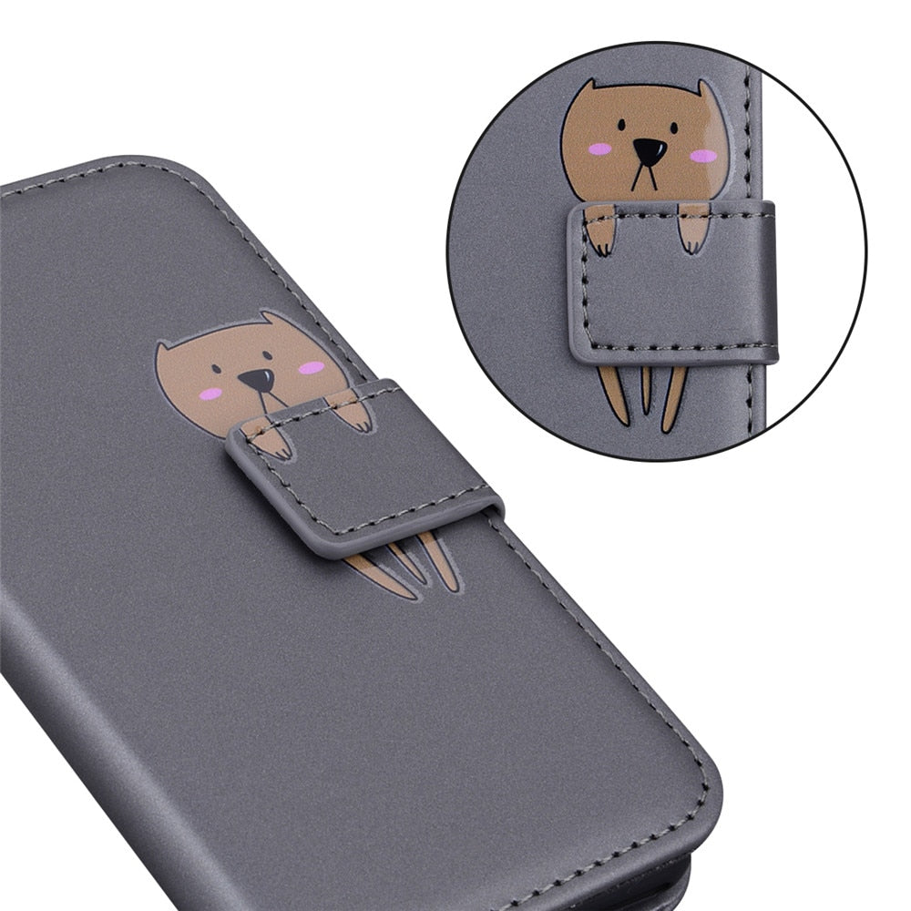 Anymob iPhone Case Pink Flip Leather Skin Silicone Bear Design Wallet Phone-Mobile Phone Cases-PEROZ Accessories