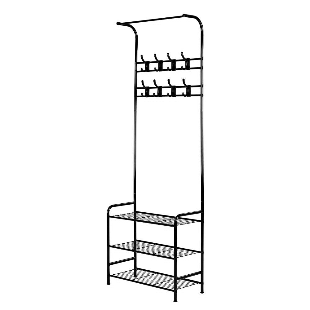 Artiss Clothes Rack Coat Stand Garment Portable Hanger Airer Organiser Shoe Storage Metal Black-Furniture &gt; Living Room - Peroz Australia - Image - 1