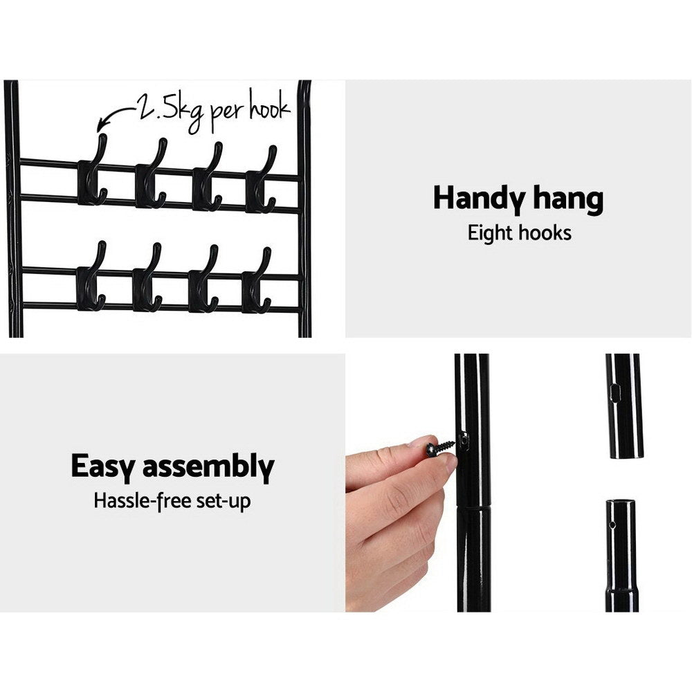 Artiss Clothes Rack Coat Stand Garment Portable Hanger Airer Organiser Shoe Storage Metal Black-Furniture &gt; Living Room - Peroz Australia - Image - 4