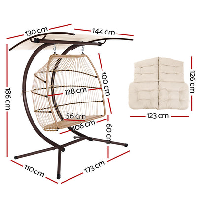 Gardeon Outdoor Furniture Lounge Hanging Swing Chair Egg Hammock Stand Rattan Wicker Latte-Furniture &gt; Outdoor-PEROZ Accessories