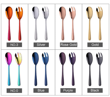 Anygleam Blue Stainless Steel 2 Pcs Giant Salad Spoon and Fork Set for Buffet and Restaurant Kitchenware-Kitchen Tools &amp; Utensils-PEROZ Accessories