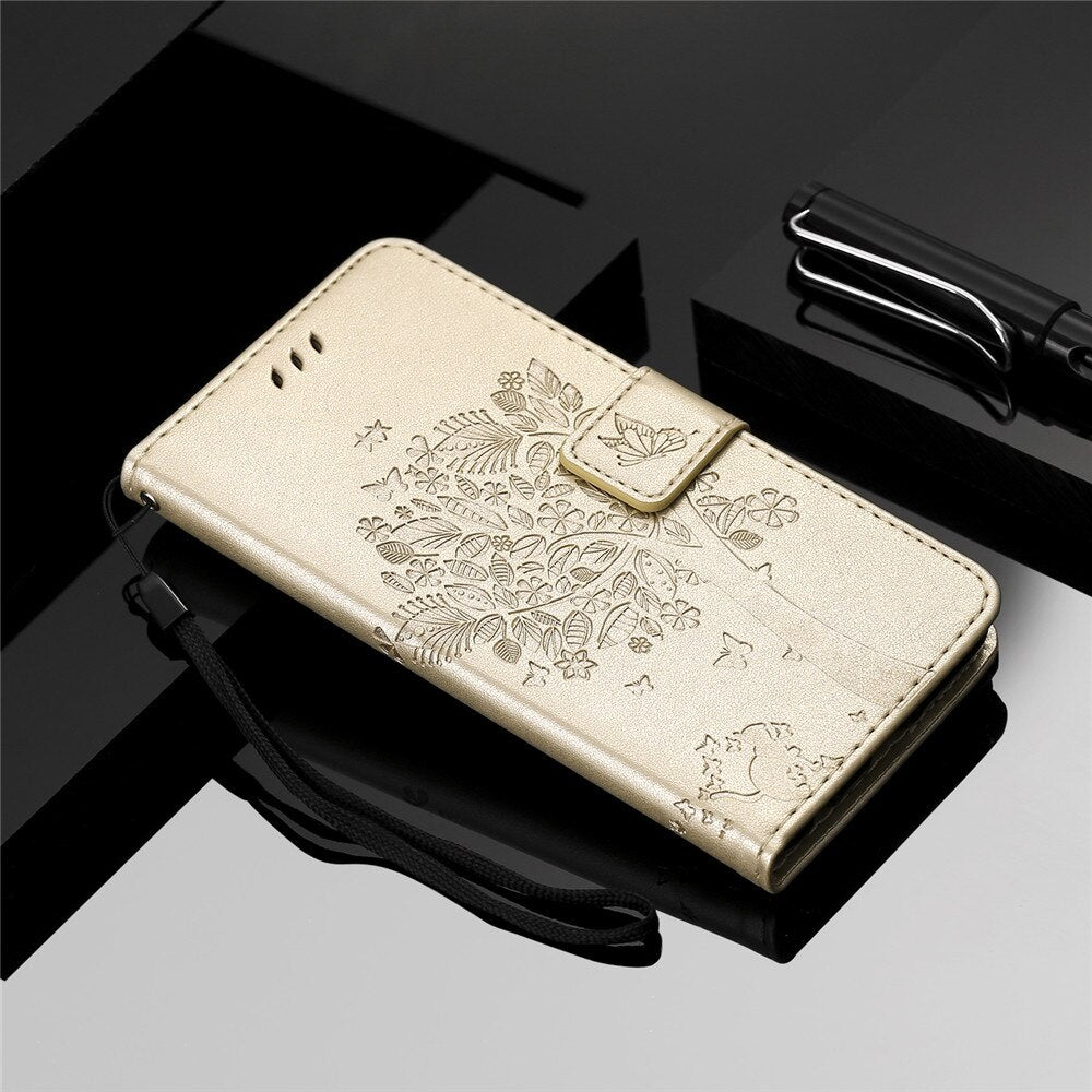 Anymob Samsung Cream Tree Cat Leather Flip Case Wallet Phone Cover Protection-Mobile Phone Cases-PEROZ Accessories