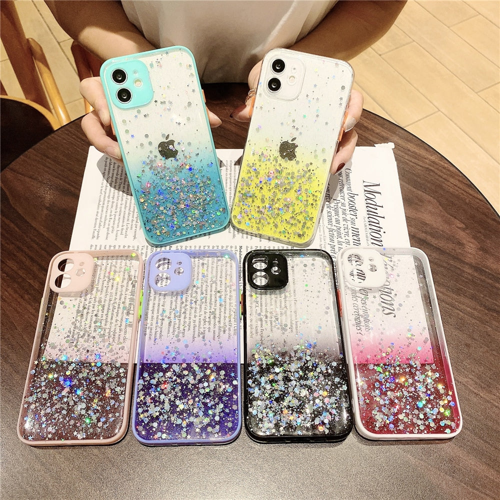 Anymob iPhone Case Yellow Bling Glitter Soft Silicone Cover with Camera Protection-Mobile Phone Cases-PEROZ Accessories