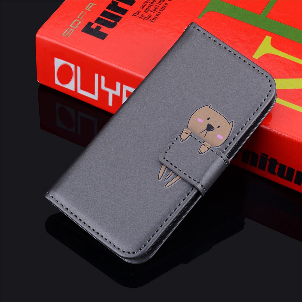 Anymob iPhone Case Gray Flip Leather Skin Silicone Bear Design Wallet Phone-Mobile Phone Cases-PEROZ Accessories