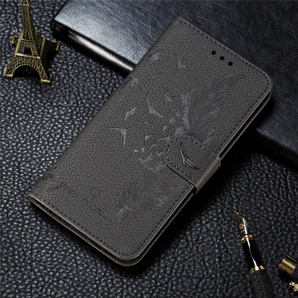 Anymob Huawei Case Grey 3D Feather Embossed Leather Flip Cover-Mobile Phone Cases-PEROZ Accessories