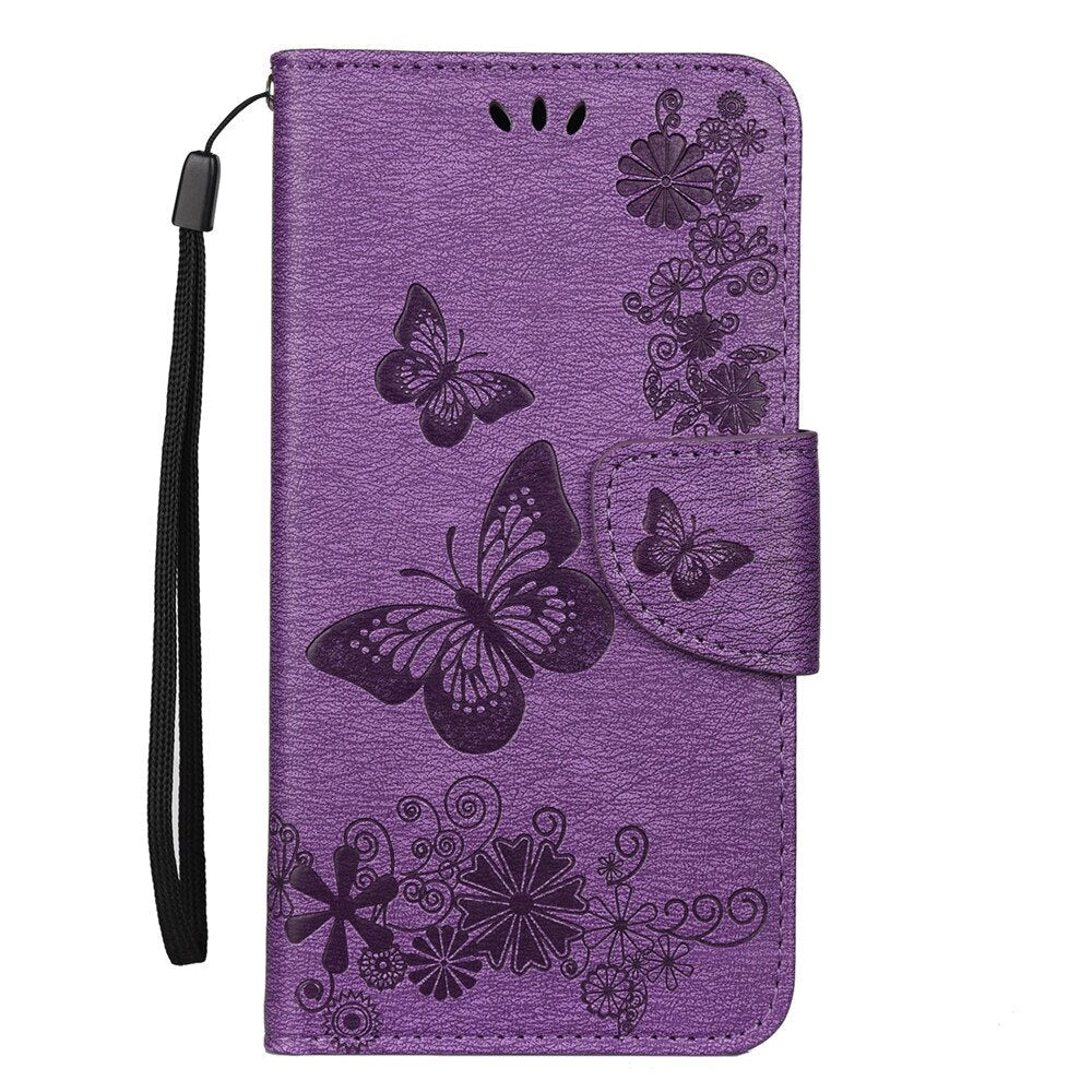 Anymob iPhone Case Brown Fashion Flip Cover Butterfly Print Card Slot Wallet Leather-Mobile Phone Cases-PEROZ Accessories