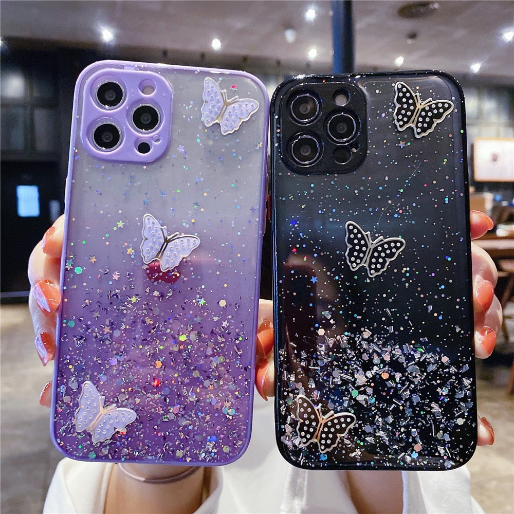 Anymob iPhone Case Blue Camera Protection Cute 3D Butterfly Clear Shockproof Cover-Mobile Phone Cases-PEROZ Accessories